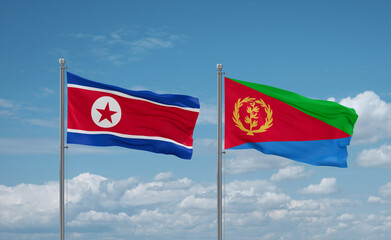 Naklejka premium Eritrea and North Korea flags, country relationship concept