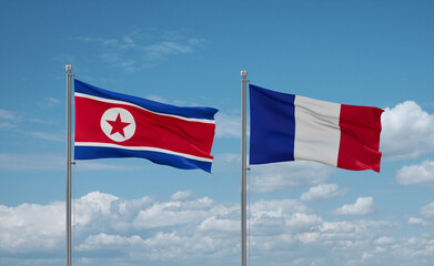 North Korea and France flags, country relationship concept