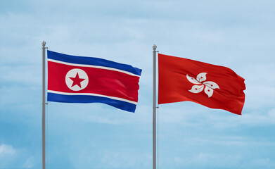 Hong Kong and North Korea flags, country relationship concept