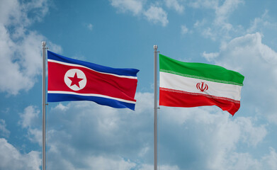 Iran and North Korea flags, country relationship concept