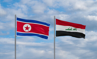 Iraq and North Korea flags, country relationship concept
