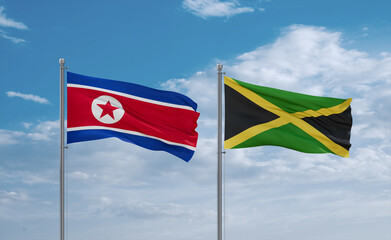Jamaica and North Korea flags, country relationship concept