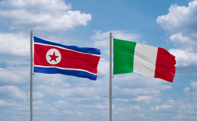 Italy and North Korea flags, country relationship concept