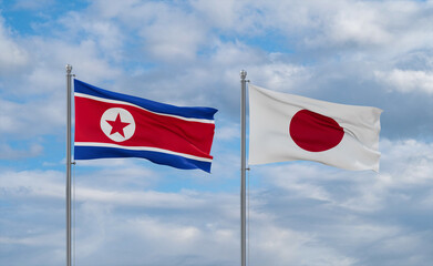 Japan and North Korea flags, country relationship concept