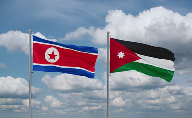 Jordan and North Korea flags, country relationship concept