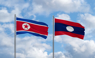 Laos and North Korea flags, country relationship concept