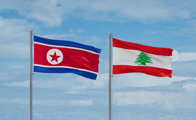 Lebanon and North Korea flags, country relationship concept