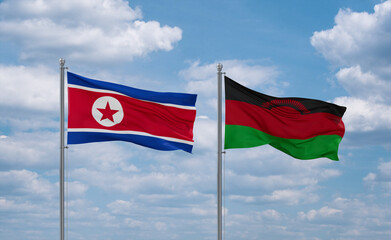 Malawi and North Korea flags, country relationship concept