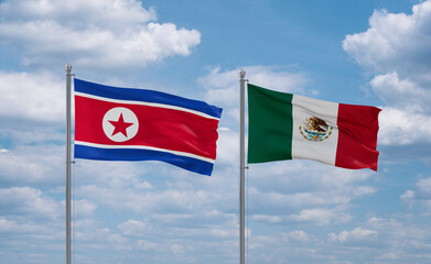 Mexico and North Korea flags, country relationship concept