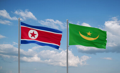 Mauritania and North Korea flags, country relationship concept
