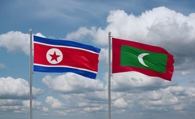 Maldives and North Korea flags, country relationship concept