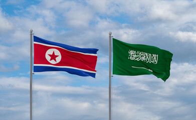North Korea and Saudi Arabia flags, country relationship concepts