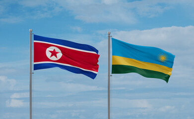 Rwanda and North Korea flags, country relationship concept
