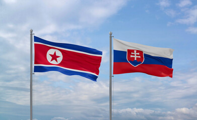 Slovakia and North Korea flags, country relationship concept
