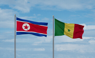 Senegal and North Korea flags, country relationship concept