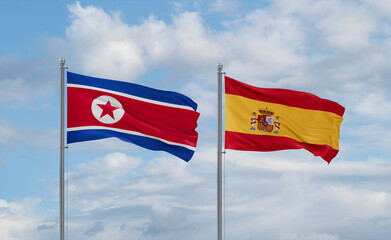 Spain and North Korea flags, country relationship concept