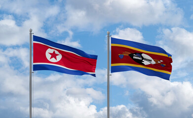Eswatini and North Korea flags, country relationship concept