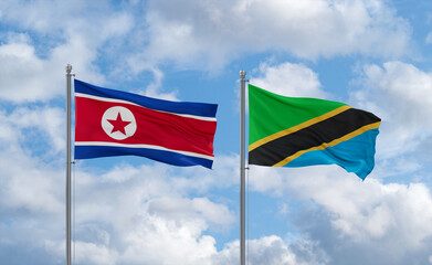 Tanzania and North Korea flags, country relationship concept