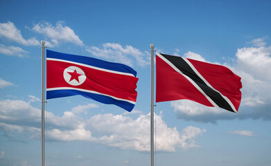 Trinidad and Tobago and North Korea flags, country relationship concept