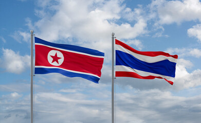 Thailand and North Korea flags, country relationship concept