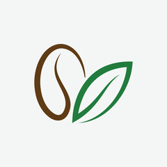 coffee bean with leaf. coffee organic eco logo design