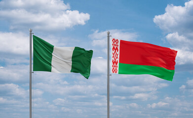 Belarus and Nigeria flags, country relationship concept