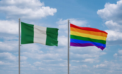Gay Pride and Nigeria flags, country relationship concept