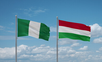 Hungary and Nigeria flags, country relationship concept
