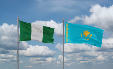 Kazakhstan and Nigeria flags, country relationship concept