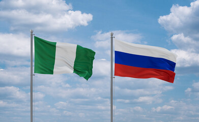 Russia and Nigeria flags, country relationship concept