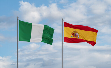 Spain and Nigeria flags, country relationship concept