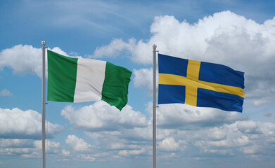 Sweden and Nigeria flags, country relationship concept