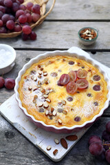 French cuisine. Red grape clafoutis, almondes dressing - 668701992