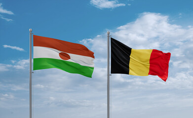 Belgium and Niger flags, country relationship concept