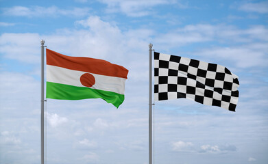 Checkered racing and Niger flags, country relationship concept