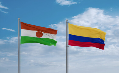 Colombia and Niger flags, country relationship concept