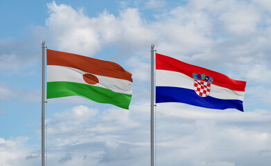 Croatia and Niger flags, country relationship concept