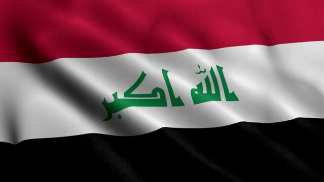 Iraq Flag. Waving  Fabric Satin Texture Flag of Iraq 3D illustration. Real Texture Flag of the Republic of Iraq 4K Video