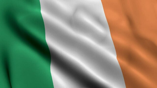 Ireland Flag. Waving  Fabric Satin Texture Flag of Ireland 3D illustration. Real Texture Flag of the Ireland 4K Video