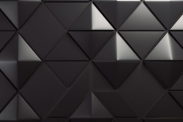 Black geometric background. Polished semigloss wall background of dark black triangular structure texture.