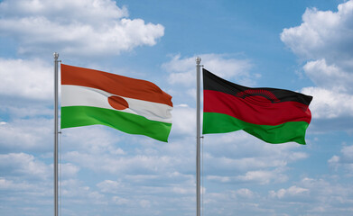 Malawi and Niger flags, country relationship concept