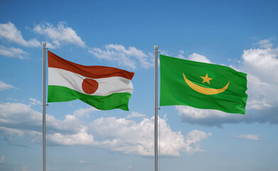 Mauritania and Niger flags, country relationship concept