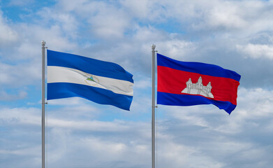 Cambodia and Nicaragua flags, country relationship concept