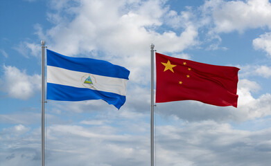 China and Nicaragua flags, country relationship concept