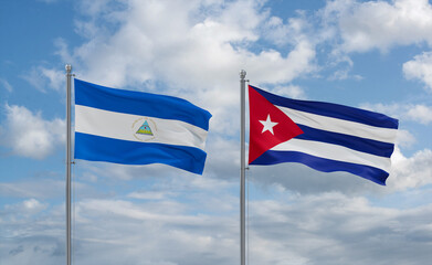 Cuba and Nicaragua flags, country relationship concept