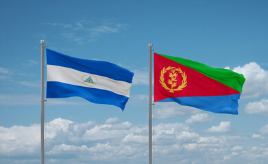 Eritrea and Nicaragua flags, country relationship concept
