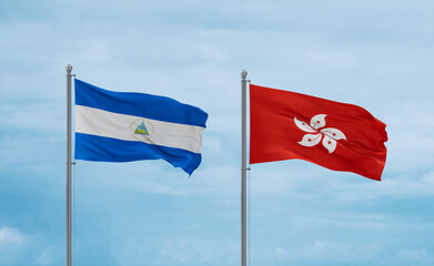 Hong Kong and Nicaragua flags, country relationship concept