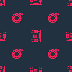 Fototapeta premium Set Garden hose and Wheat on seamless pattern. Vector
