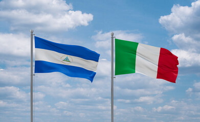 Italy and Nicaragua flags, country relationship concept