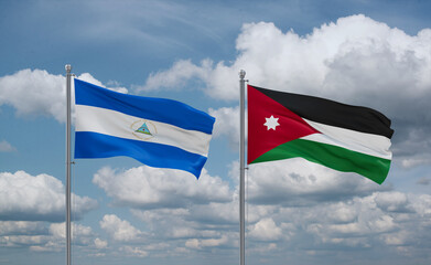 Jordan and Nicaragua flags, country relationship concept